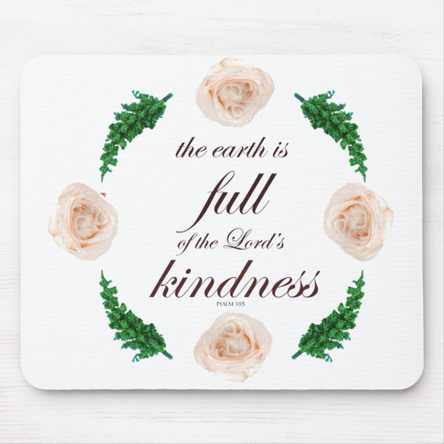Schrift, Psalm 33, Weiße Rosen und grüne Zweige Mousepad (Vorne)