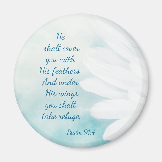 Schrift Psalm 91:4 Zuflucht unter Seinem Flügel Ve Magnet (Vorne)