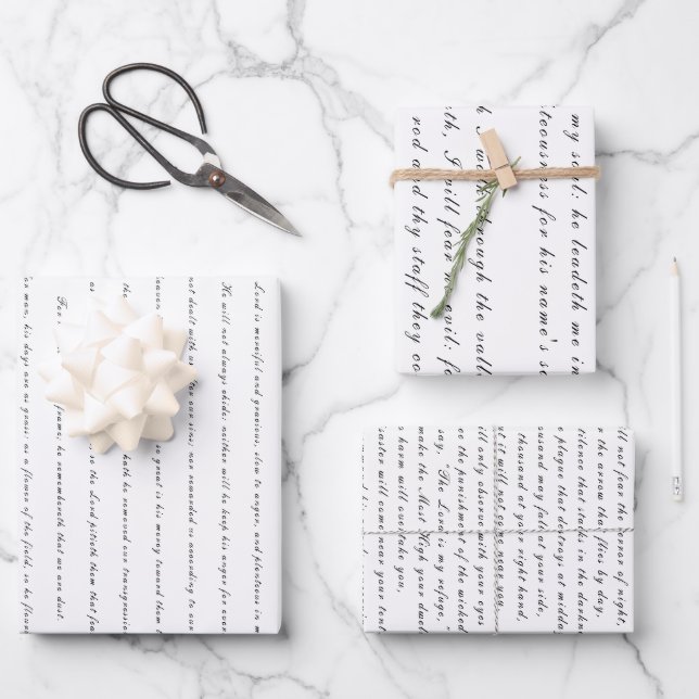 Schrift Psalms Schwarz und Weiß Trendy Chic Geschenkpapier Set (Vorderseite)