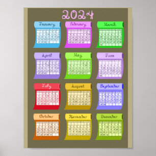 Schriftart-Bolzen 2024 Kalender druckbar Poster