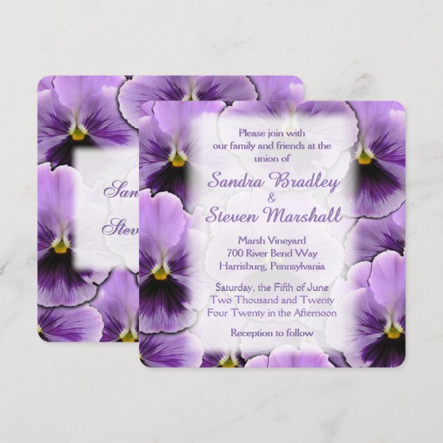 Schriftart Lila Pansy Hochzeit Einladung (Vorne/Hinten)
