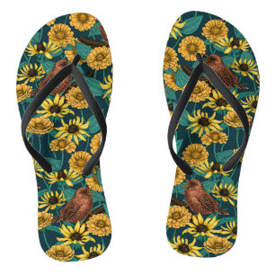 Schriften und Blume in dunkelblau Flip Flops