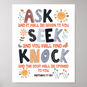 Schriftkarte Bibelvers Matthäus 7:7 Poster
