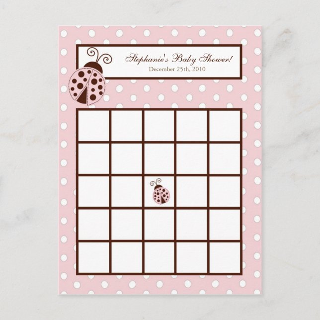 Schriftliche Bingokarte Rosa Ladybug Einladungspostkarte (Vorderseite)