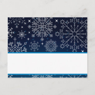 Schriftliche Platzkarte Blaue Sterne und Schneeflo Postkarte