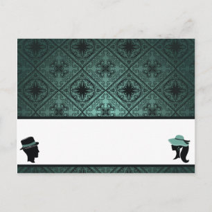 Schriftliche Platzkarte Damask Aquamarine Paar Man Postkarte