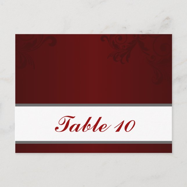 Schriftliche Platzkarte Dark Maroon Gray Wirbel Re Postkarte (Vorderseite)