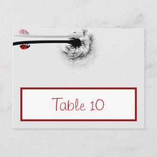 Schriftliche Platzkarte Lady Bug auf Dandelion Red Postkarte