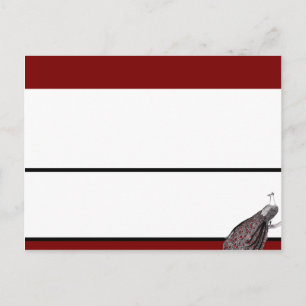 Schriftliche Platzkarte Peacock Red Schwarz-weiß Postkarte