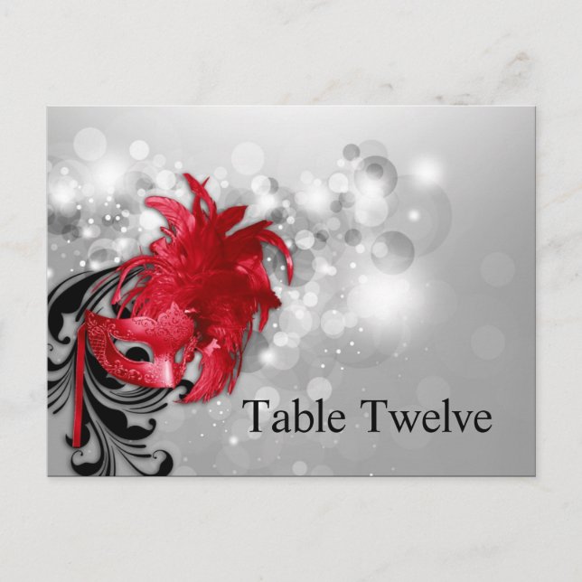 Schriftliche Platzkarte Rot auf Silver Masquerade Postkarte (Vorderseite)