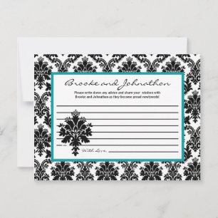 Schriftliche Ratenkarte Schwarze Aquamarine Damask Hinweiskarte