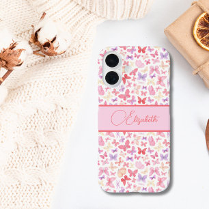 Schriftmonogramm Rosa Lila Gelbe Schmetterlinge  iPhone 16 Hülle