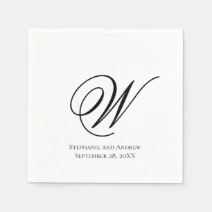 Schriftmonogramm Schwarz Weiß Elegante Hochzeit Serviette