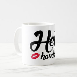 Schrifts-hallo dort hübsches rotes Lippengetränk Kaffeetasse