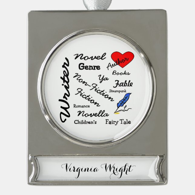 Schriftsteller, Autor und Personalisierter Journal Banner-Ornament Silber (Vorderseite)
