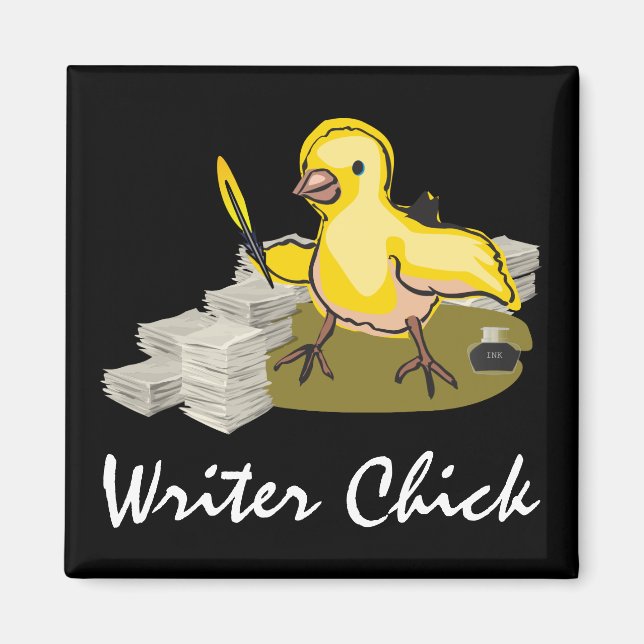 Schriftsteller mit Papier, Feder und Tinte Magnet (Vorne)