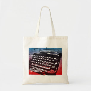 Schriftsteller mit Schreibmaschine Blue Red Pop Ar Tragetasche