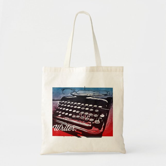 Schriftsteller mit Schreibmaschine Blue Red Pop Ar Tragetasche (Vorne)