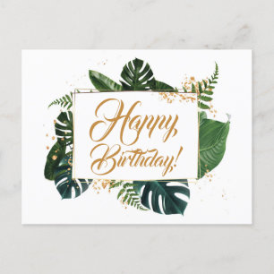 Schriftzug Moderne Grüne Blätter Alles Gute zum Ge Postkarte
