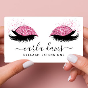 Schriftzug Pink Glitter Wimpern Visitenkarte