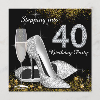 Schritt in 40 Geburtstagsparty Silver Gold Einladung