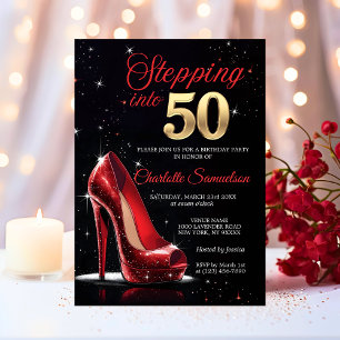 Schritt in 50 GEBURTSTAG Red High Heels 50 Einladung