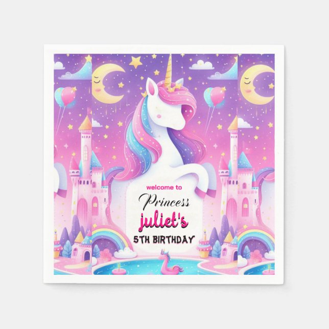 Schritt mädchenhaft niedlich lila rosa Einhorn 5.  Serviette (Vorderseite)