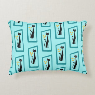 Schrödingers Cat Mid Century Modern blass blau Dekokissen