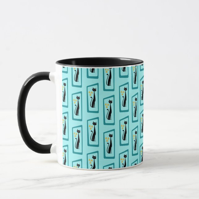 Schrödingers Cat Mid Century Modern blass blau Tasse (Links)