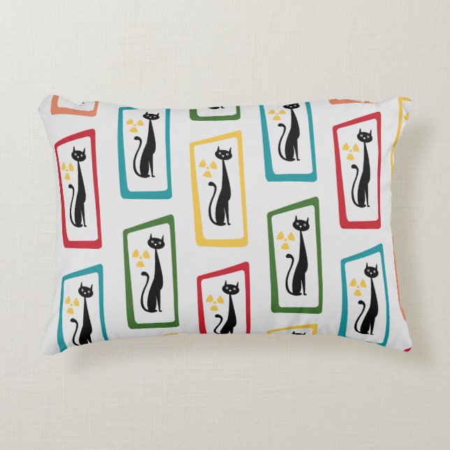 Schrödingers Cat Mid Century Modern farbig Dekokissen (Vorderseite)