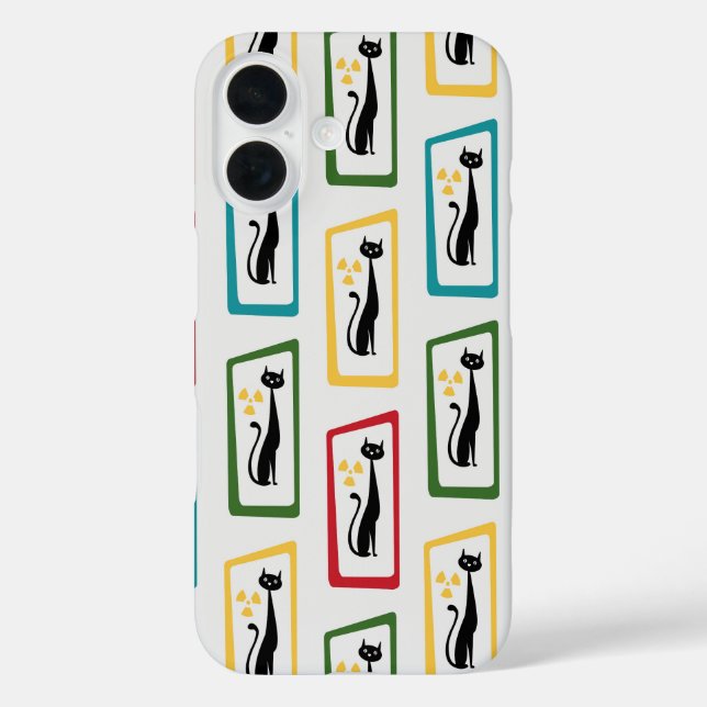 Schrödingers Cat Mid Century Modern farbig iPhone 16 Hülle (Rückseite)