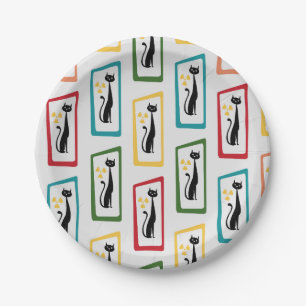 Schrödingers Cat Mid Century Modern farbig Pappteller