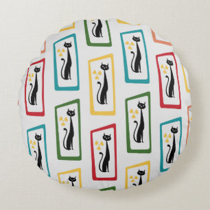 Schrödingers Cat Mid Century Modern farbig Rundes Kissen