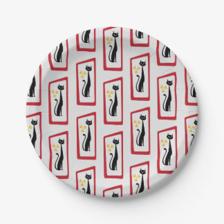 Schrödingers Cat Mid Century Modern Red Pappteller