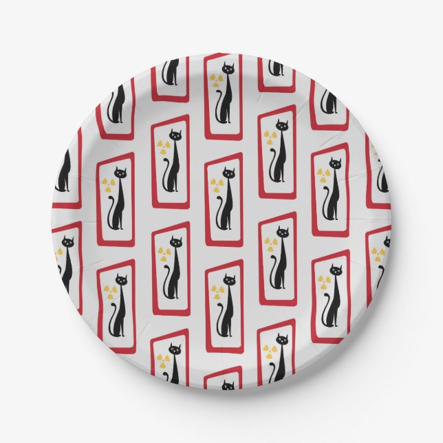 Schrödingers Cat Mid Century Modern Red Pappteller (Vorderseite)