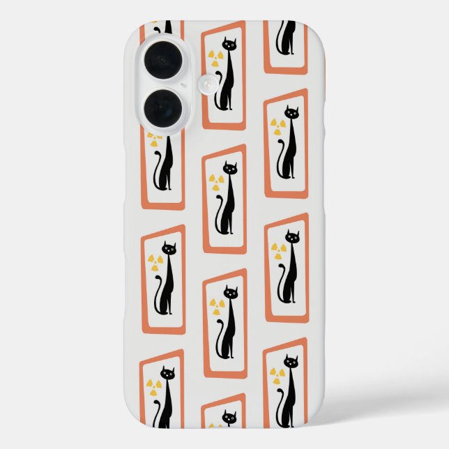 Schrödingers Cat Mid Century Moderne Orange iPhone 16 Hülle (Rückseite)