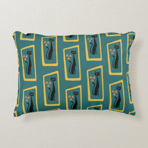 Schrödingers Cat Mid Century Modernes dunkelblau Dekokissen