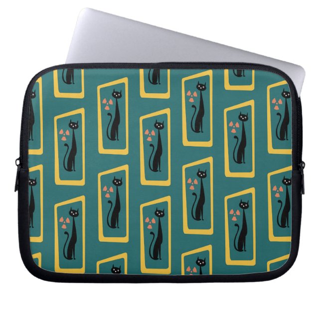 Schrödingers Cat Mid Century Modernes dunkelblau Laptopschutzhülle (Vorderseite)