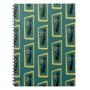 Schrödingers Cat Mid Century Modernes dunkelblau Notizblock