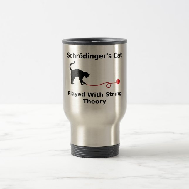 Schrödingers Katze gespielt mit Schnur-Theorie Reisebecher (Mittel)