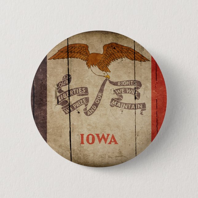 Schroffe hölzerne Iowa-Flagge Button (Vorderseite)