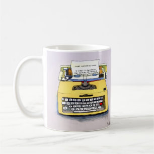 Schrullige gelbe Schreibmaschine Kaffeetasse