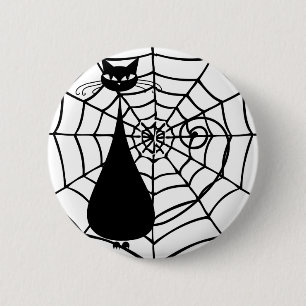 Schrullige lustige schwarze Katze katzenartig Button