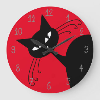 Schrullige lustige schwarze Katze katzenartig Große Wanduhr