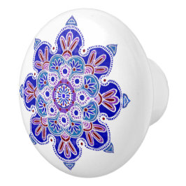 Schubladen mit blauen und lila Medaillons Keramikknauf
