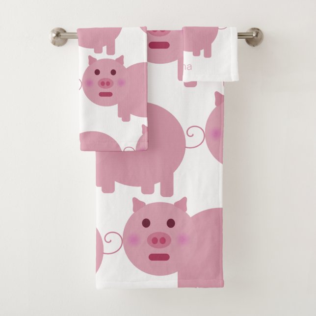 Schüchterne rosa Schwein-Gewohnheit Badhandtuch Set (Insitu)