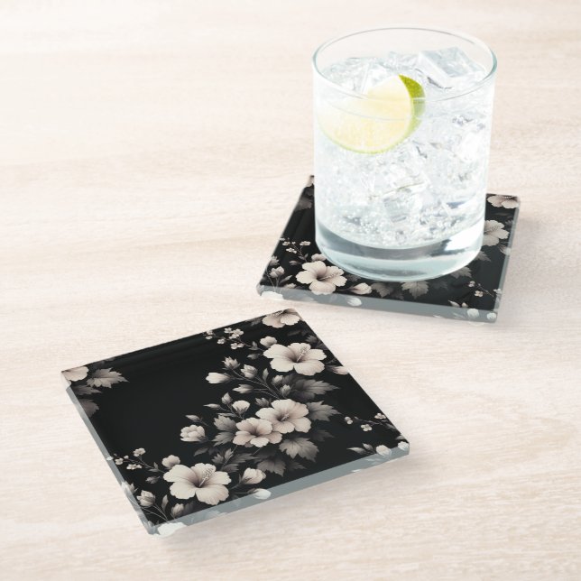 Schüchterner Hibiskus Glasuntersetzer (Schrägansicht)