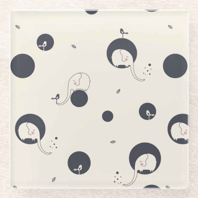 Schüchternes Elefant-Muster Glasuntersetzer (Vorderseite)