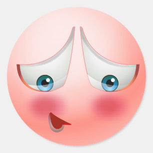 Schüchternes errötendes emoji runder aufkleber