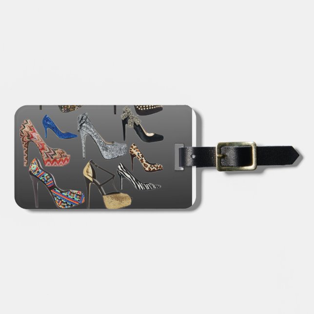 Schuh-fertigen hohe Heels-Collage besonders an Gepäckanhänger (Vorderseite horizontal)